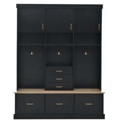 Entryway Hall Tree With Bench And Storage, 5 In 1 Coat Rack, 6 Drawers, 3 Cabinets And 3 Tier Top Storage - Black