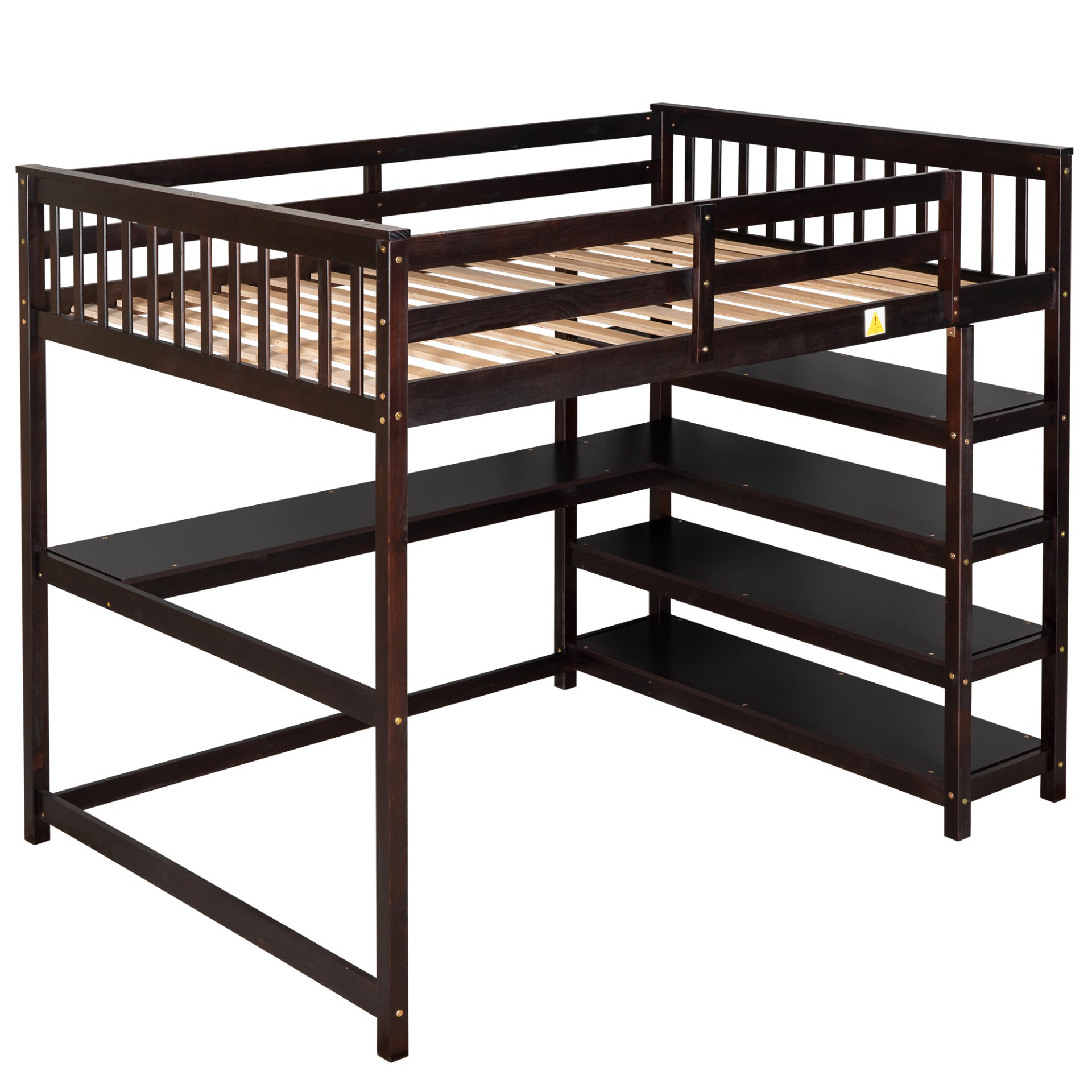 Full Size Loft Bed With Storage Shelves And Under Bed Desk - Espresso - Image 14