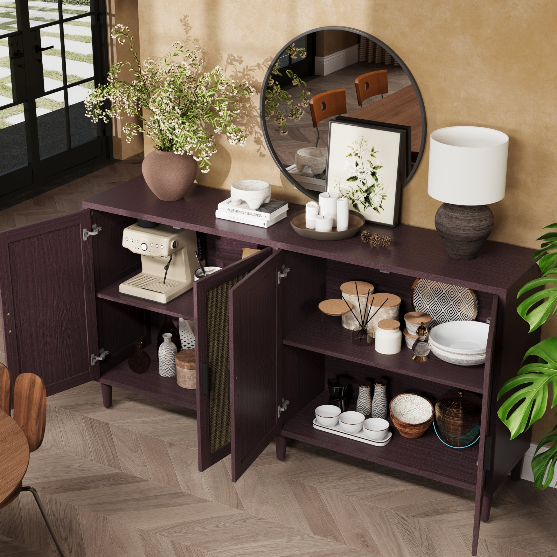 Buffet Cabinet With Adjustable Shelves For Kitchen - Brown - Image 5