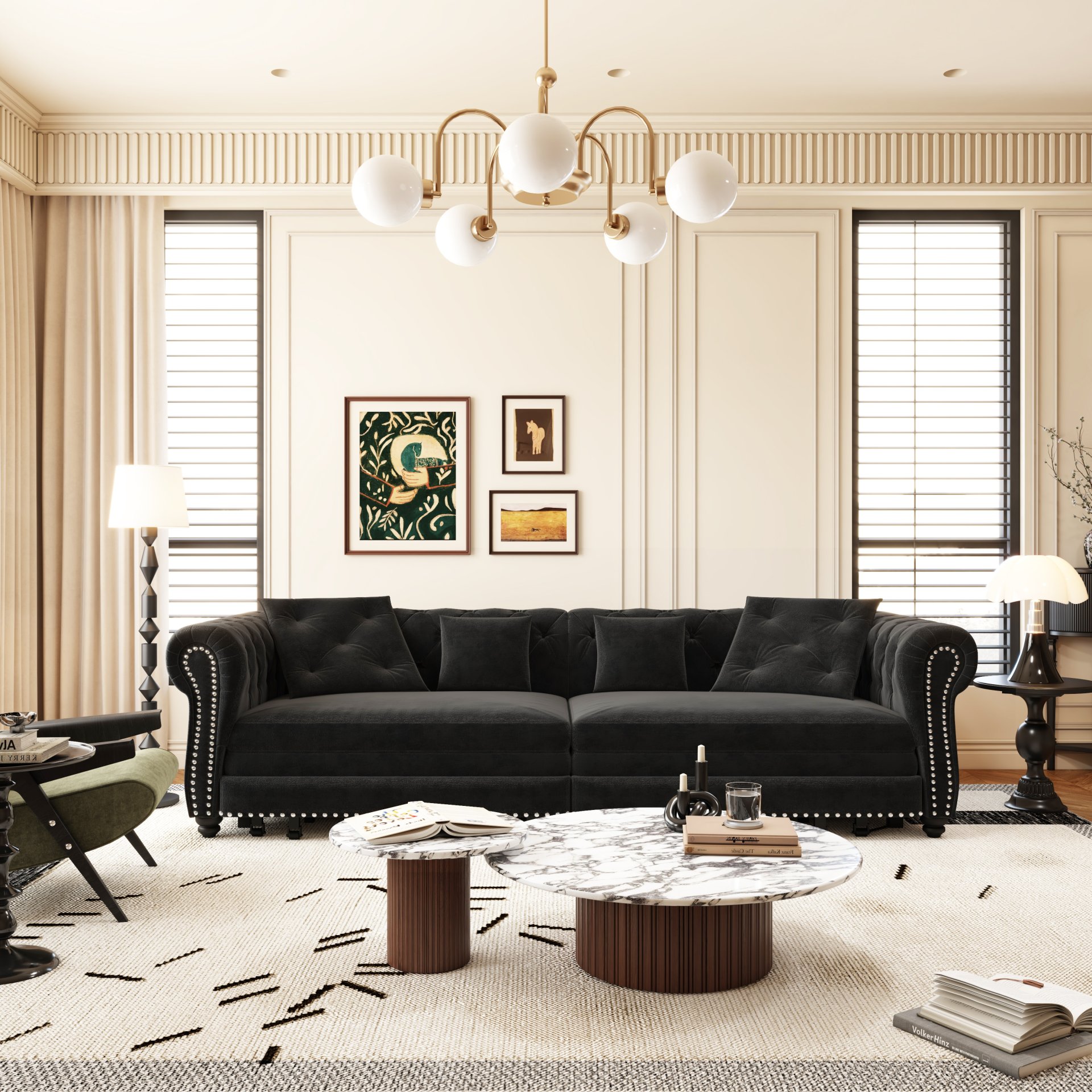 3 In 1 Pull Out Sofa Bed, Convertible Sleeper Sofa Bed, 3 Seater Sofa With Movable Ottoman - Black - Image 7