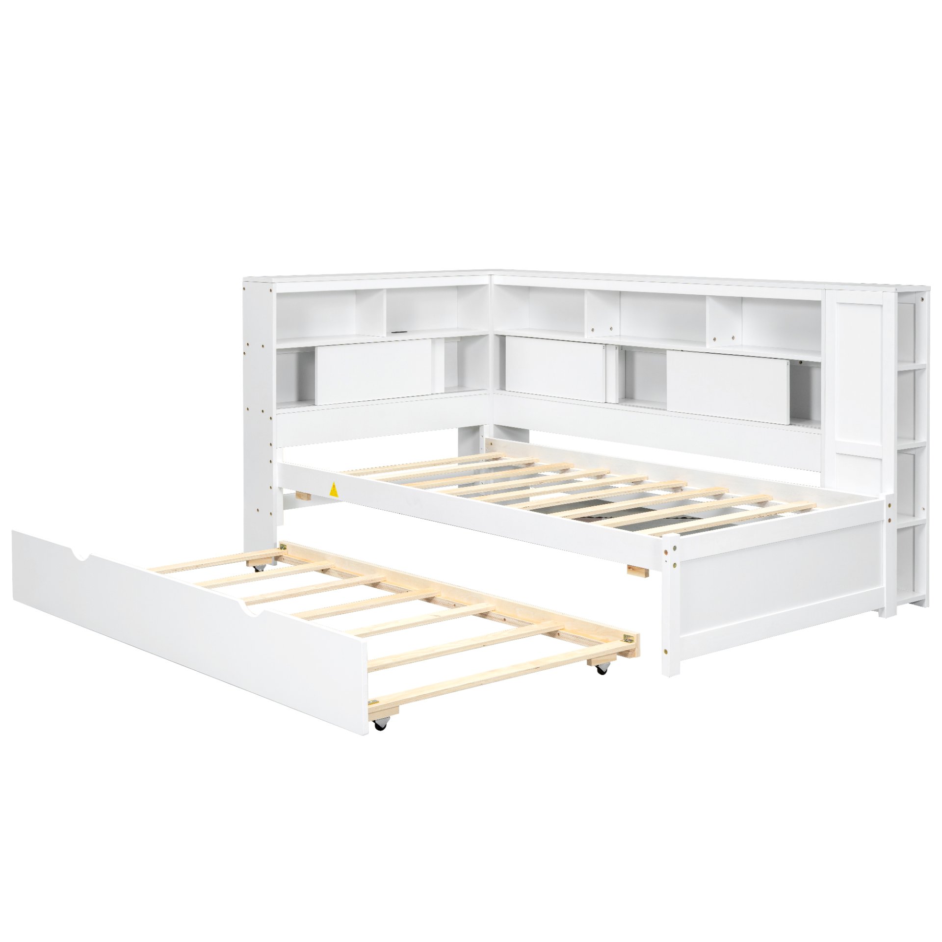 Twin Size Daybed With Storage Shelves, USB Charging, And Trundle Bed - White - Image 13
