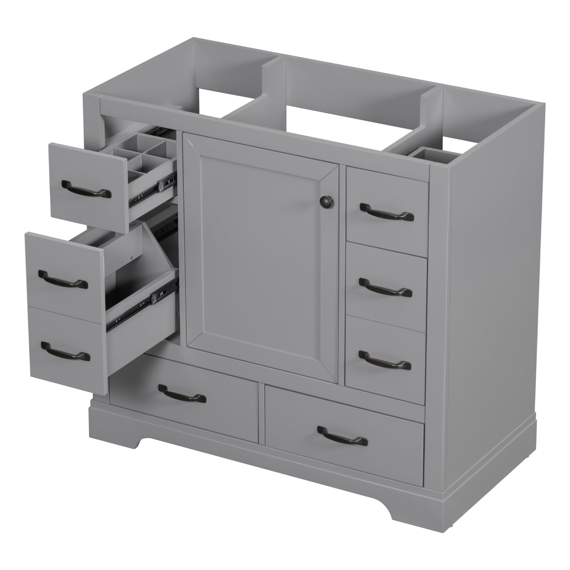 36" Bathroom Vanity Without Sink, Cabinet Base Only, 6 Drawers, Multi Functional Drawer Divider, Adjustable Shelf - Gray - Image 9