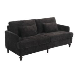 Mid Century Modern Chenille Fabric Loveseat Sofa With Brown Wood Feet, 2 Seat Upholstered Couch For Living Room Or Bedroom - Black