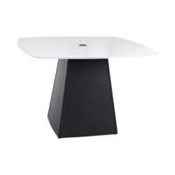 Outdoor Patio Squircle Dining Table, Sintered Stone Top, Flared Pyramid Aluminum Base - Ember Black