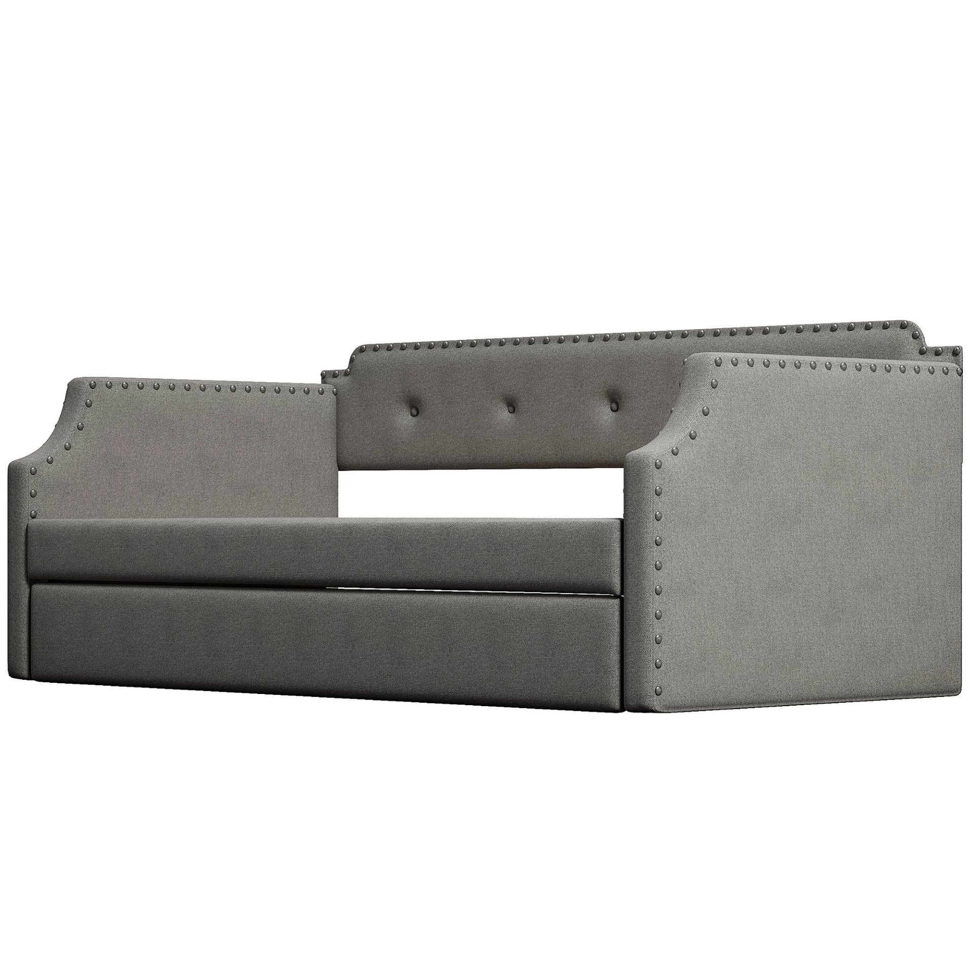 Upholstered Daybed With Trundle, Twin, Slat Support - Gray - Image 9