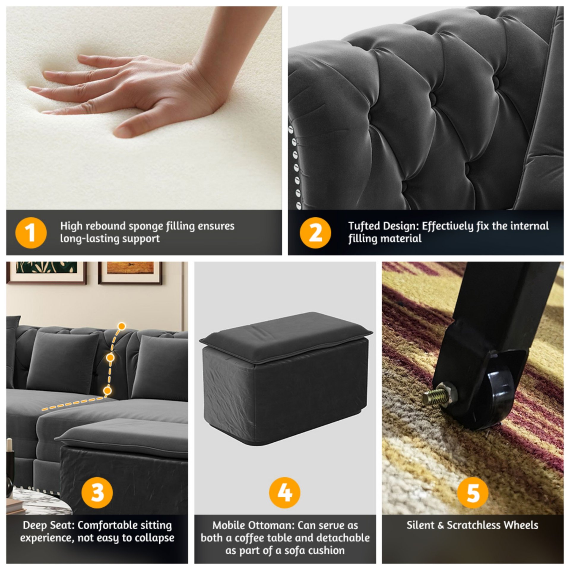 3 In 1 Pull Out Sofa Bed, Convertible Sleeper Sofa Bed, 3 Seater Sofa With Movable Ottoman - Gray - Image 14