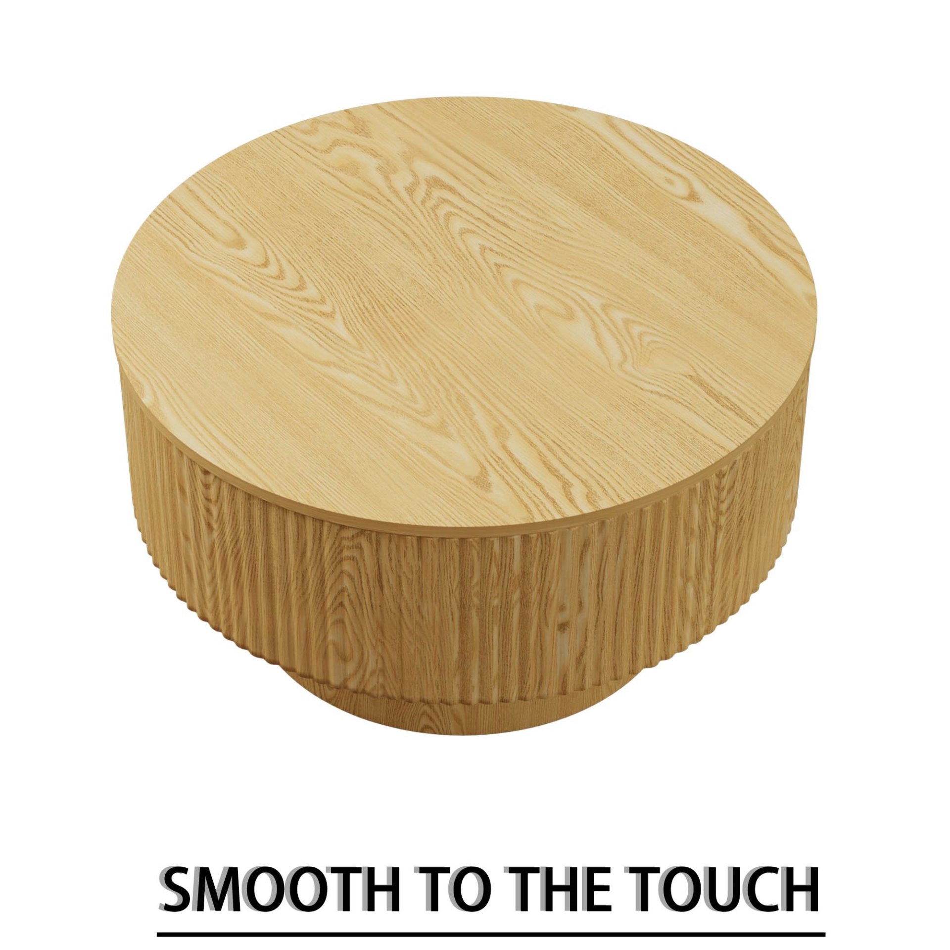 Circular Coffee Table With Stripe Design And Storage Space - Natural Wood - Image 12