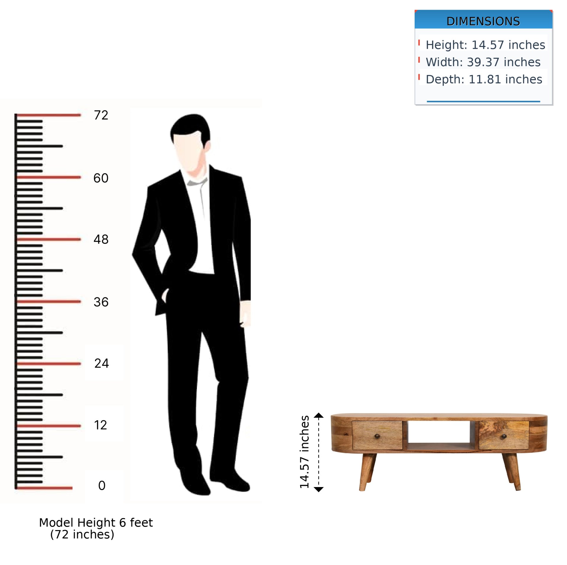 Mini Wooden Rounded Entertainment Unit - Oak - Image 12