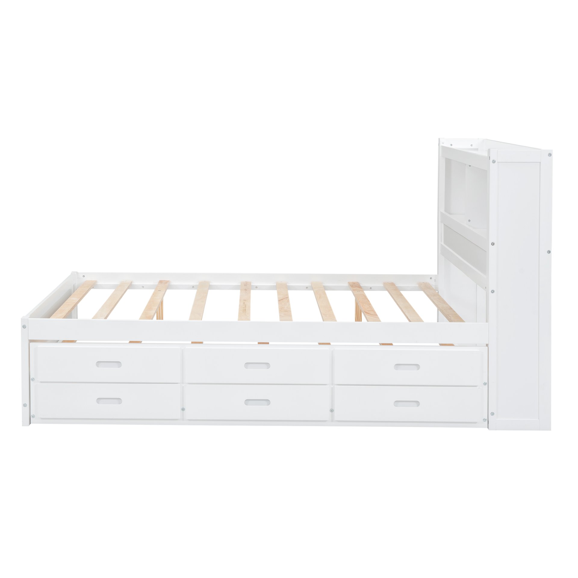 Full Size Platform Bed With Trundle, Drawers, USB Ports And Built In Shelves - White - Image 15