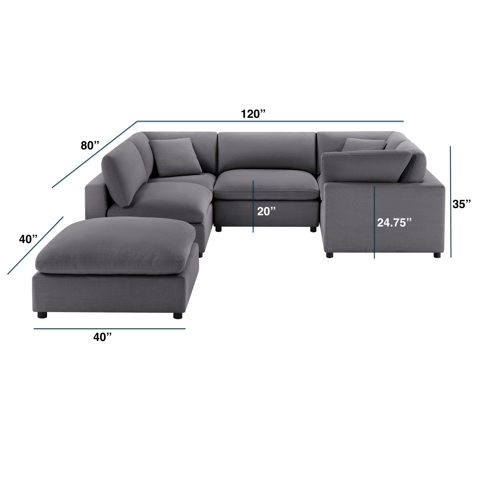 Cassandra - Modular 6 Piece Sectional - Charcoal Gray - Image 3