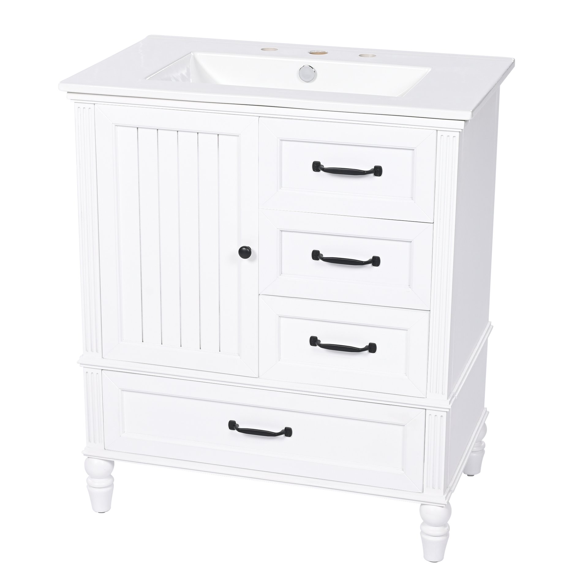 30" Bathroom Vanity With Sink, 3 Drawers, Adjustable Feet - White - Image 17