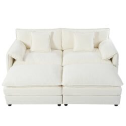 Deep Seat Sectional Cloud Sofa With 2 Ottomans & Soft Pillows, Modular Loveseat For Living Room - Beige Chenille 75.59X57.48X33.46 Inches