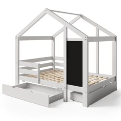 Full House Bed With Blackboard And Drawers - White
