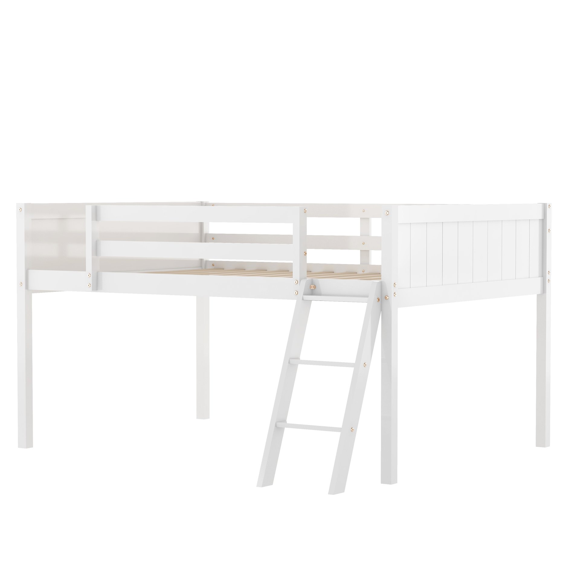 Full Size Low Loft Bed With Adjustable Ladder - White - Image 9