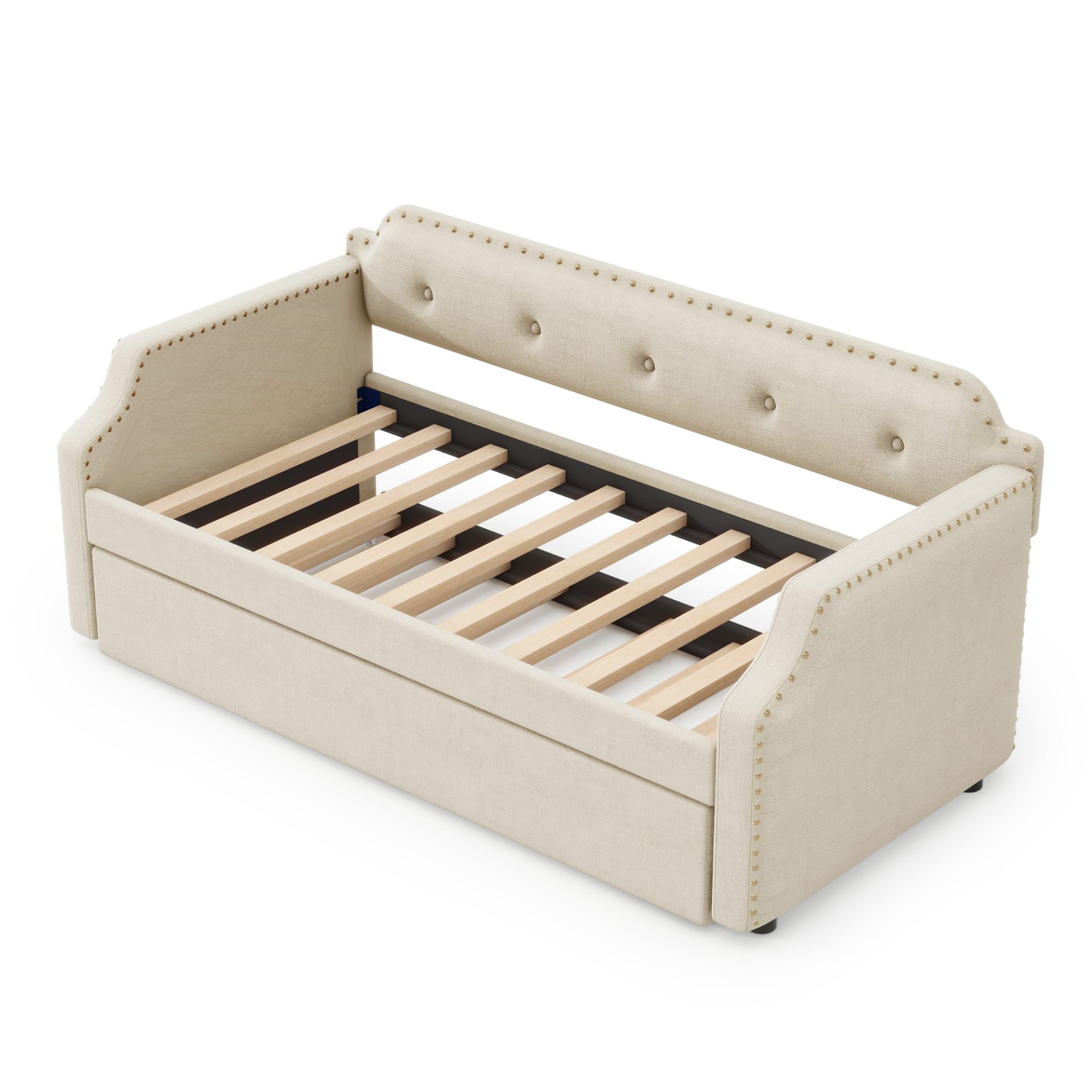 Upholstered Daybed With Trundle, Twin, Slat Support - Beige - Image 9