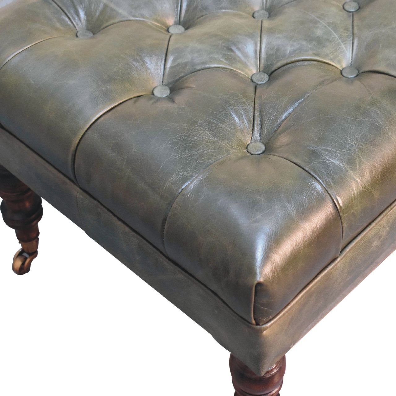 Buffalo - Leather Ottoman With Castor Legs - Green - Image 5