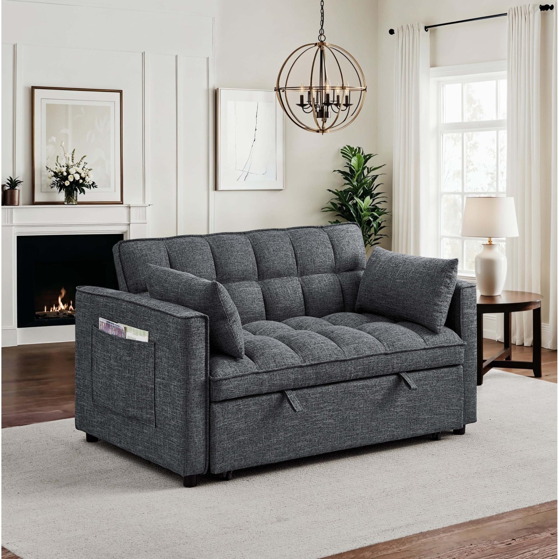 Sienna - Tufted Convertible Sleeper Sofa With Chaise - Gray - Image 2