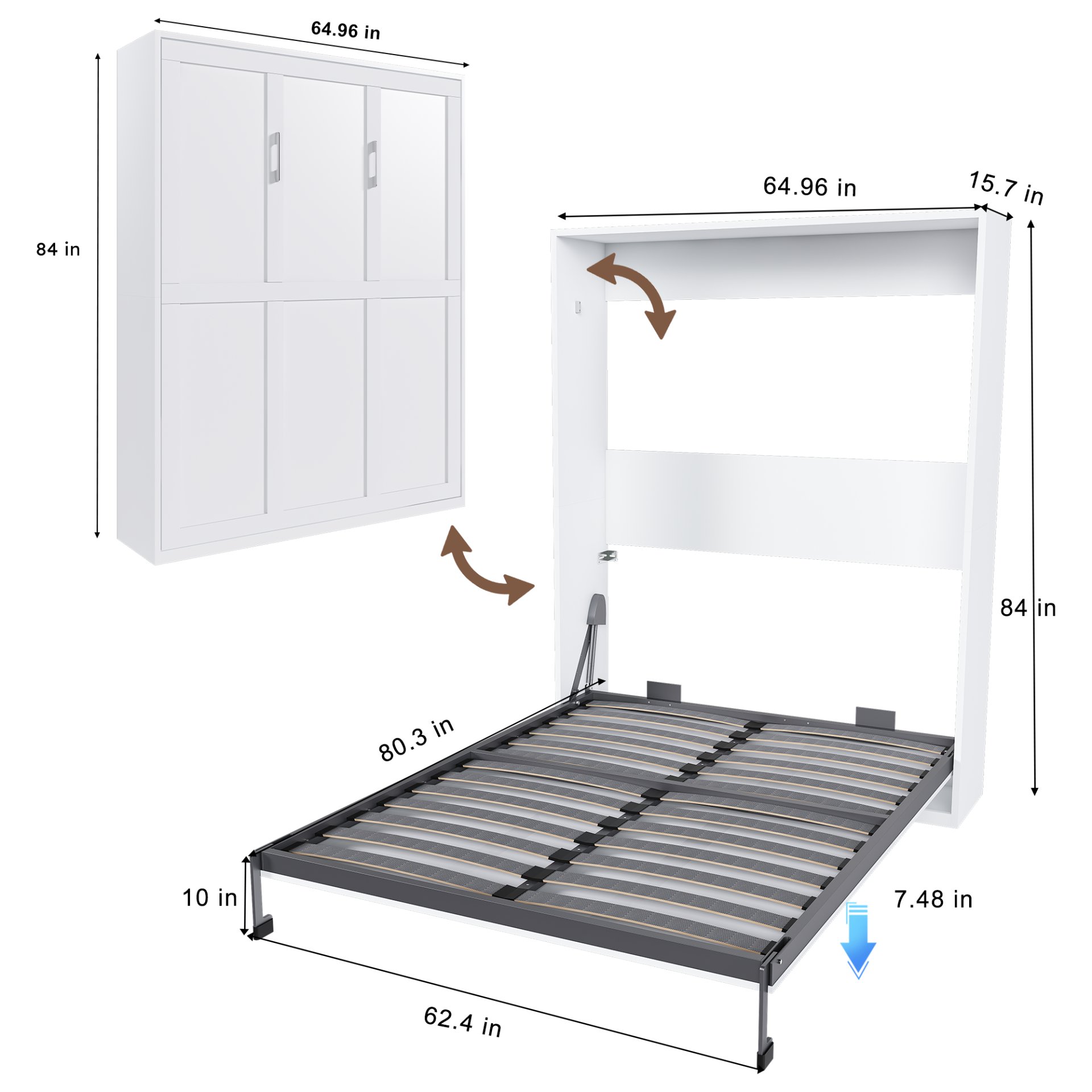 Queen Murphy Bed, Space Saving Design - White - Image 3