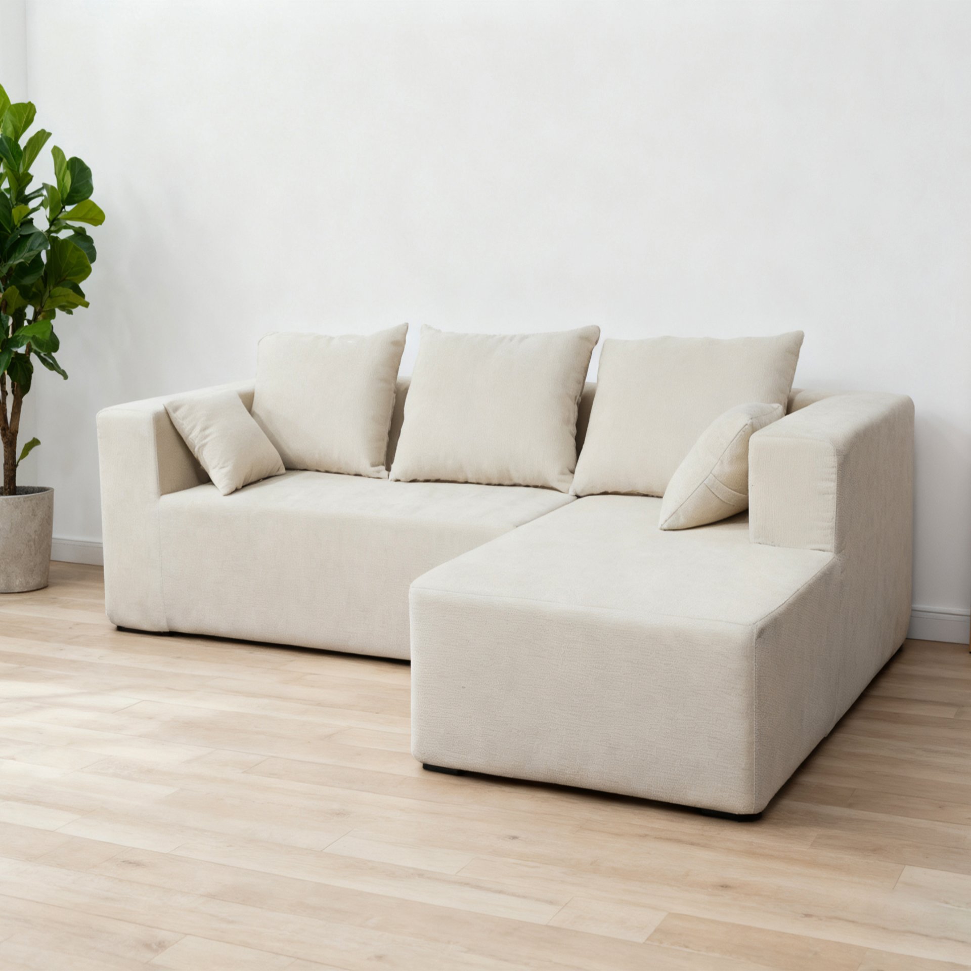 Corner Sofa And Sofa Bed With High Density Sponge - Beige - Image 2