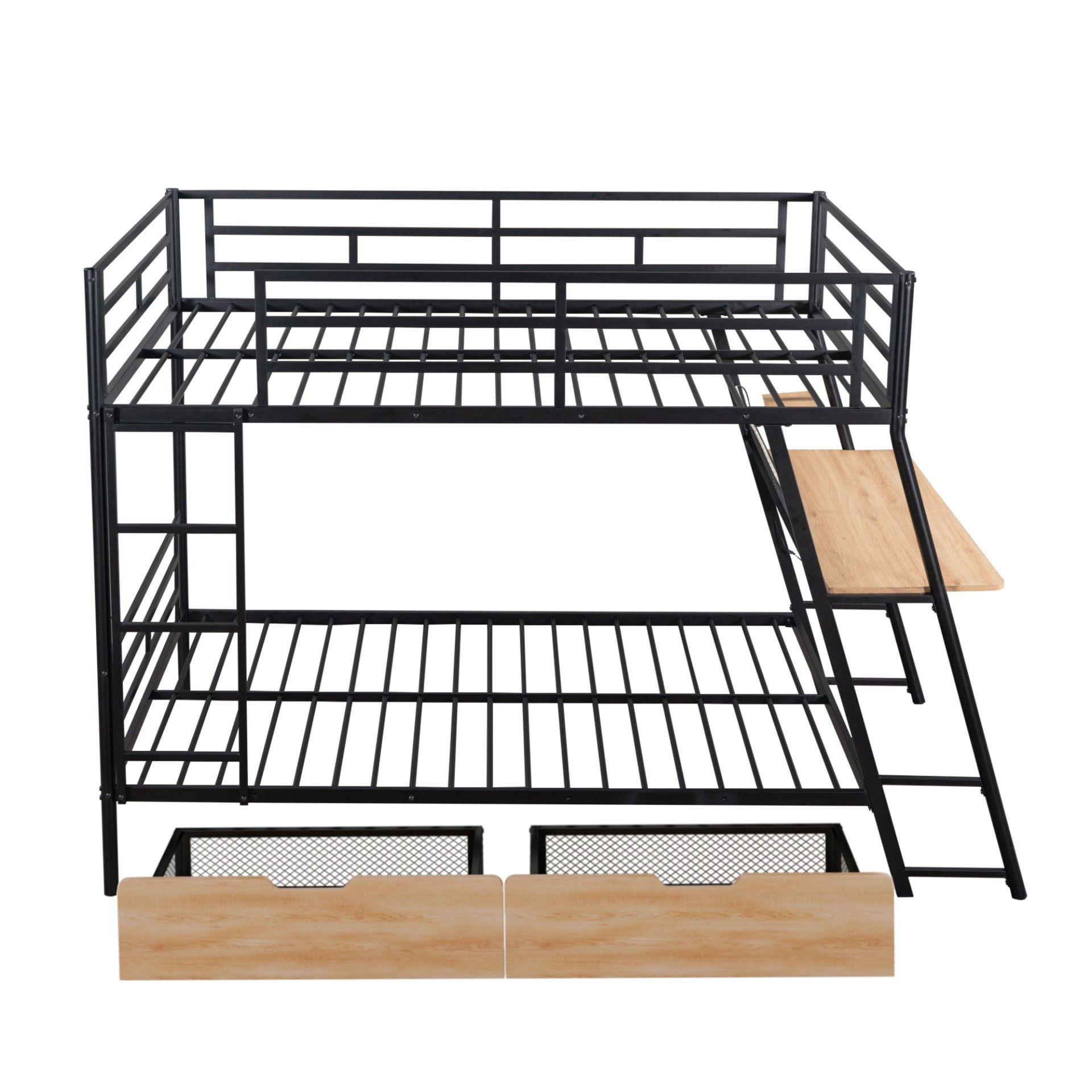 Full Size Bunk Bed With Built In Desk, Light, And 2 Drawers - Black - Image 14