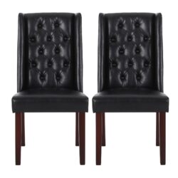 Sophisticated Tufted Dining Chair Set With High Back Design - Black