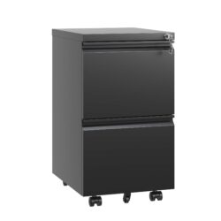 Sleek Modern 2 Drawer Metal Mobile File Cabinet With Lock, Compact Size - Black