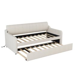 Twin Size Daybed With Trundle And USB Charging - Beige