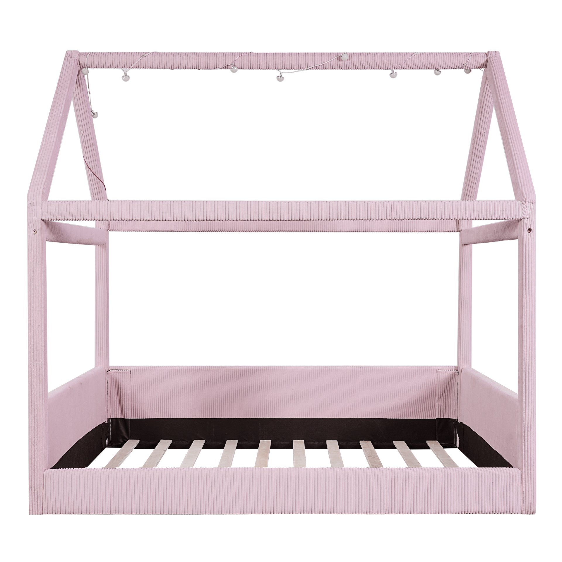 Full Size Upholstered House Style Daybed With LED Light Strips - Pink - Image 11