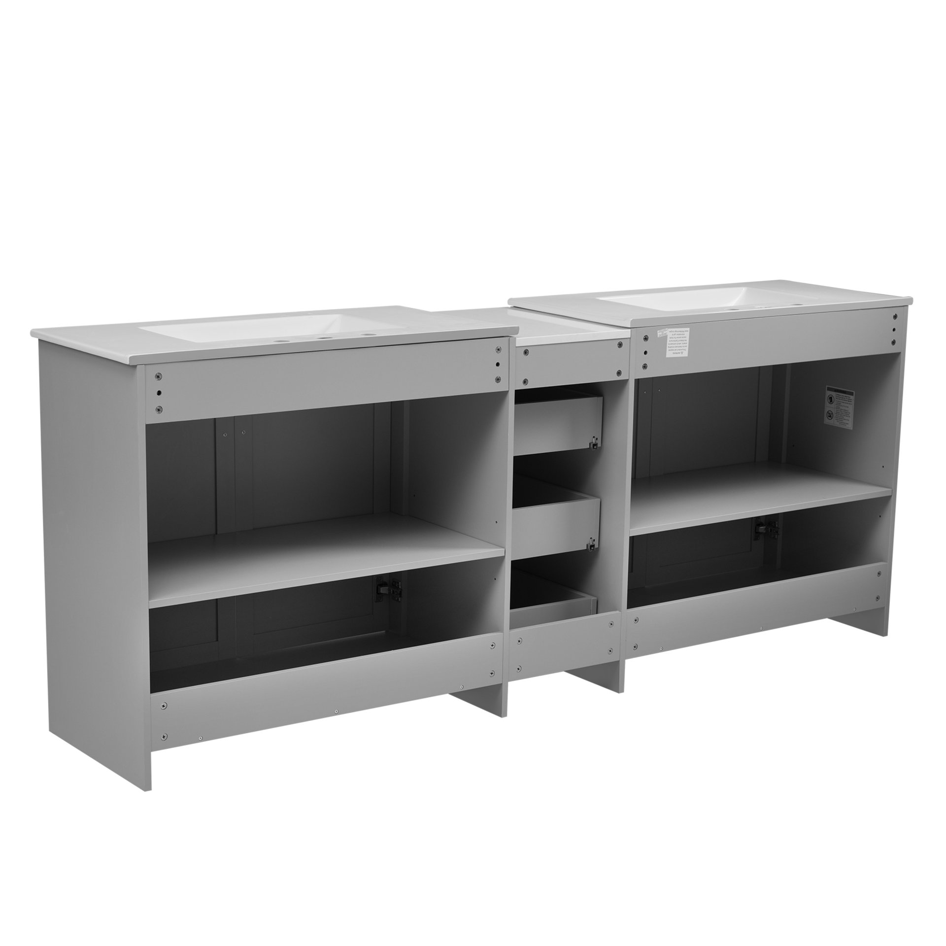 Double Sink Bathroom Vanity With Quartz Countertop, Adjustable Shelves, 3 Drawers - Gray - Image 20