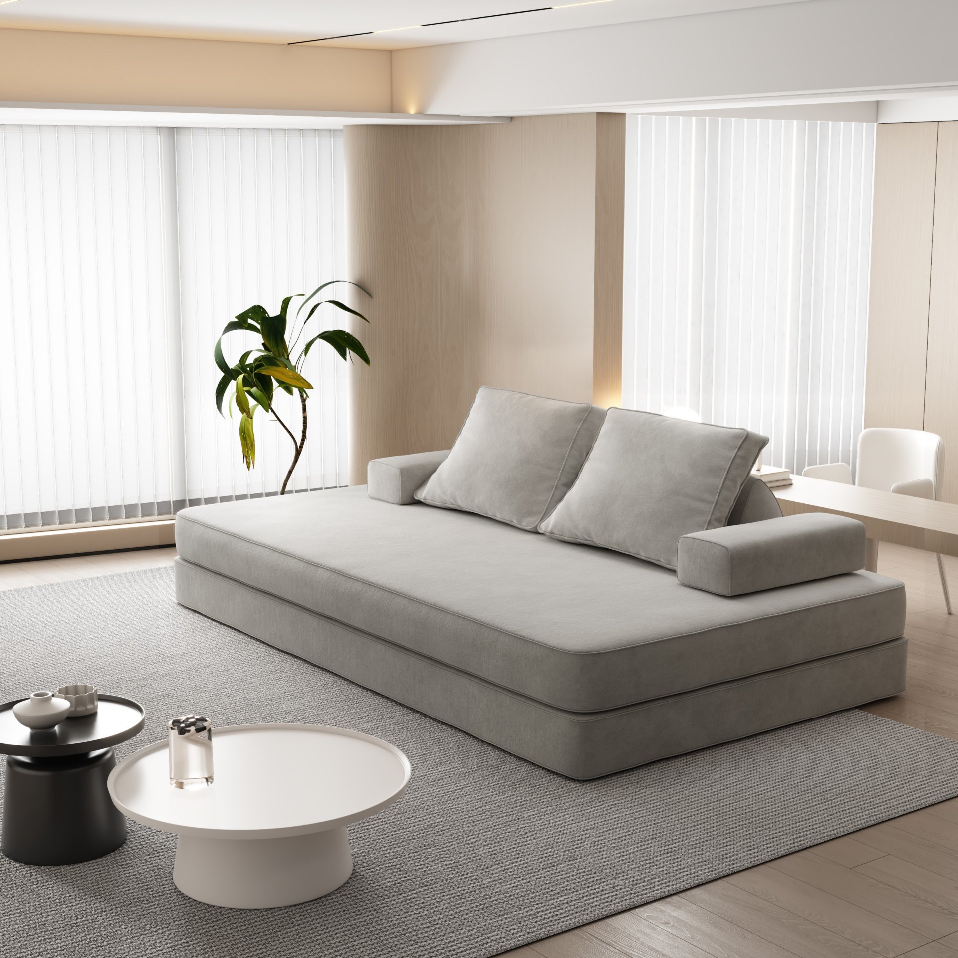 Multifunctional Convertible Sofa Bed With 2 Tumbler Backrests And 2 Pillows, Diy Modern Upholstered Couch - Light Gray - Image 9