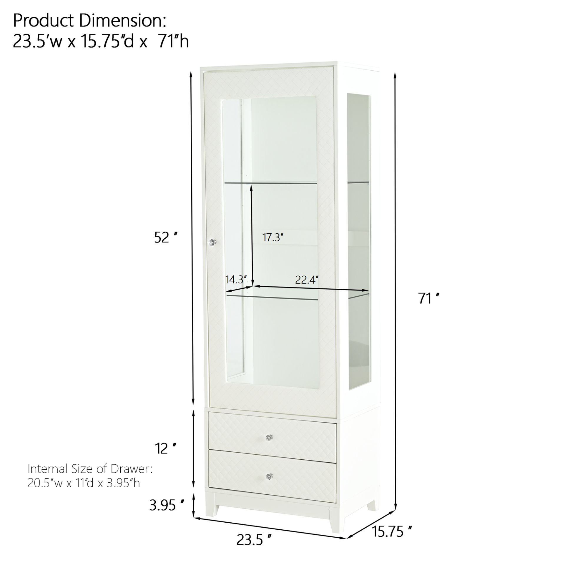 Modern Upholstered Glass Display Cabinet With Adjustable LED Light - White - Image 3