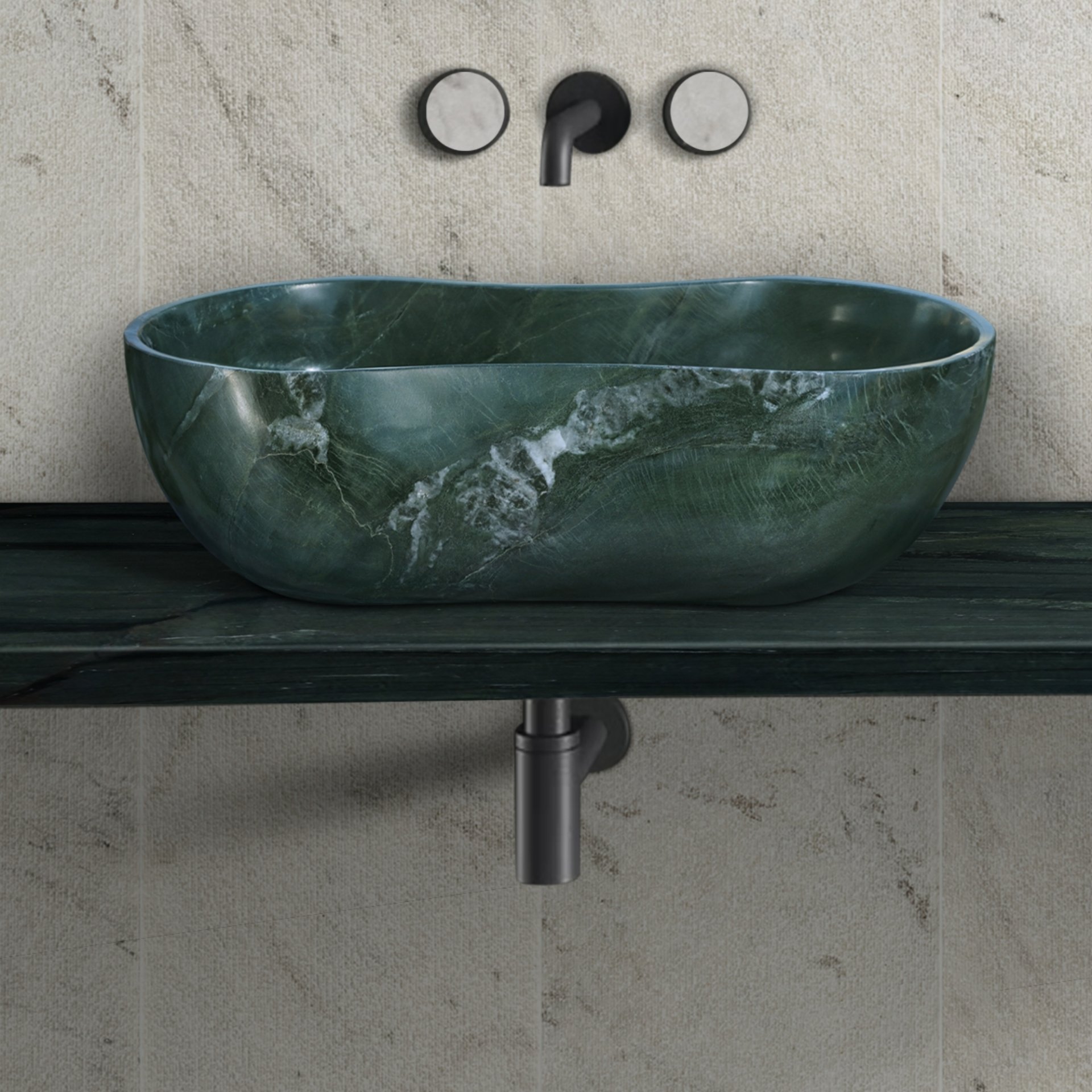 Bathroom Vessel Sink, Wavy Design, Semi Polished Surface - Green - Image 4