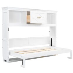 Twin Size Murphy Bed With Charging Station And Drawer - White
