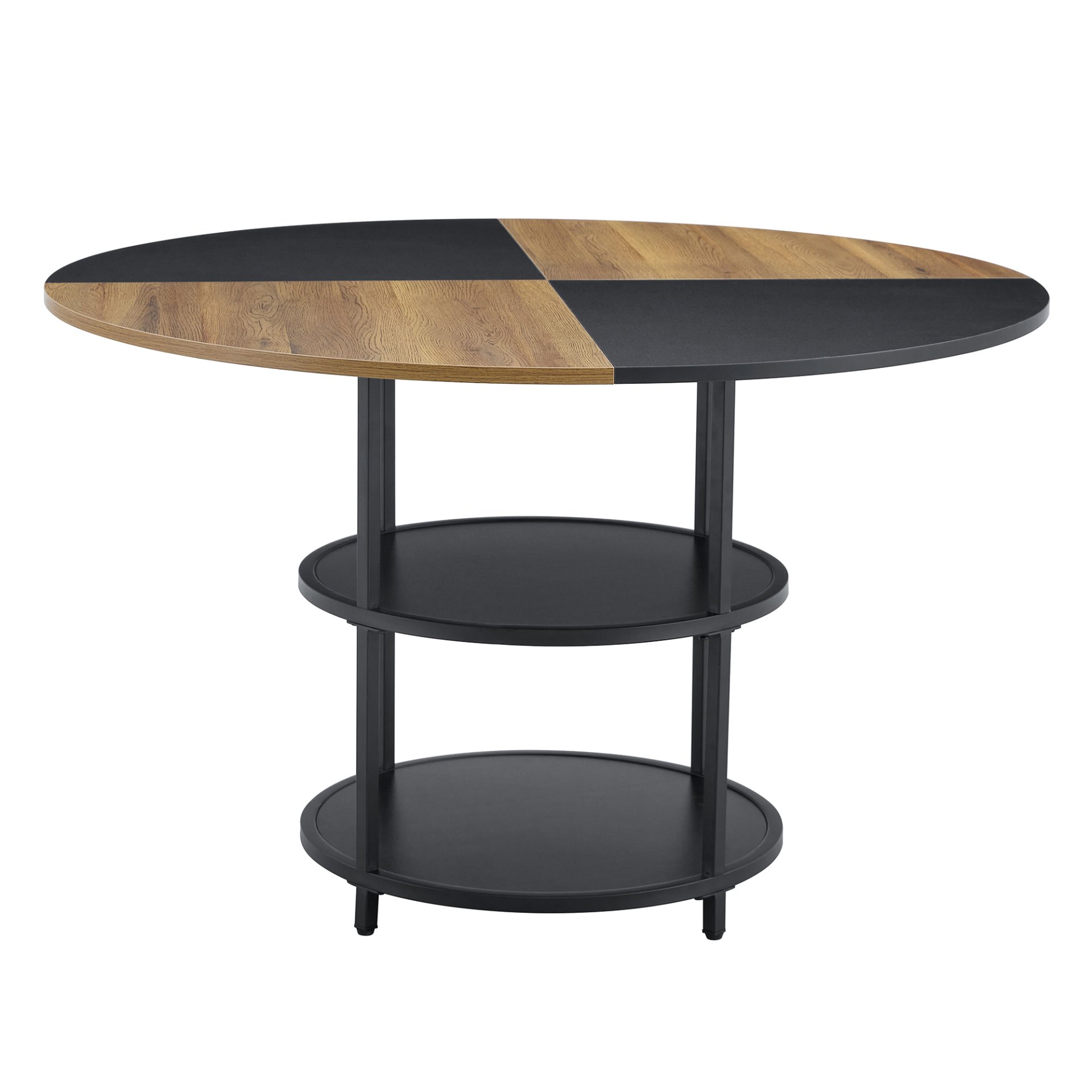 Diameter - Modern Splicing Circular Dining Table Double Layer Storage - Wood / Black - Image 15