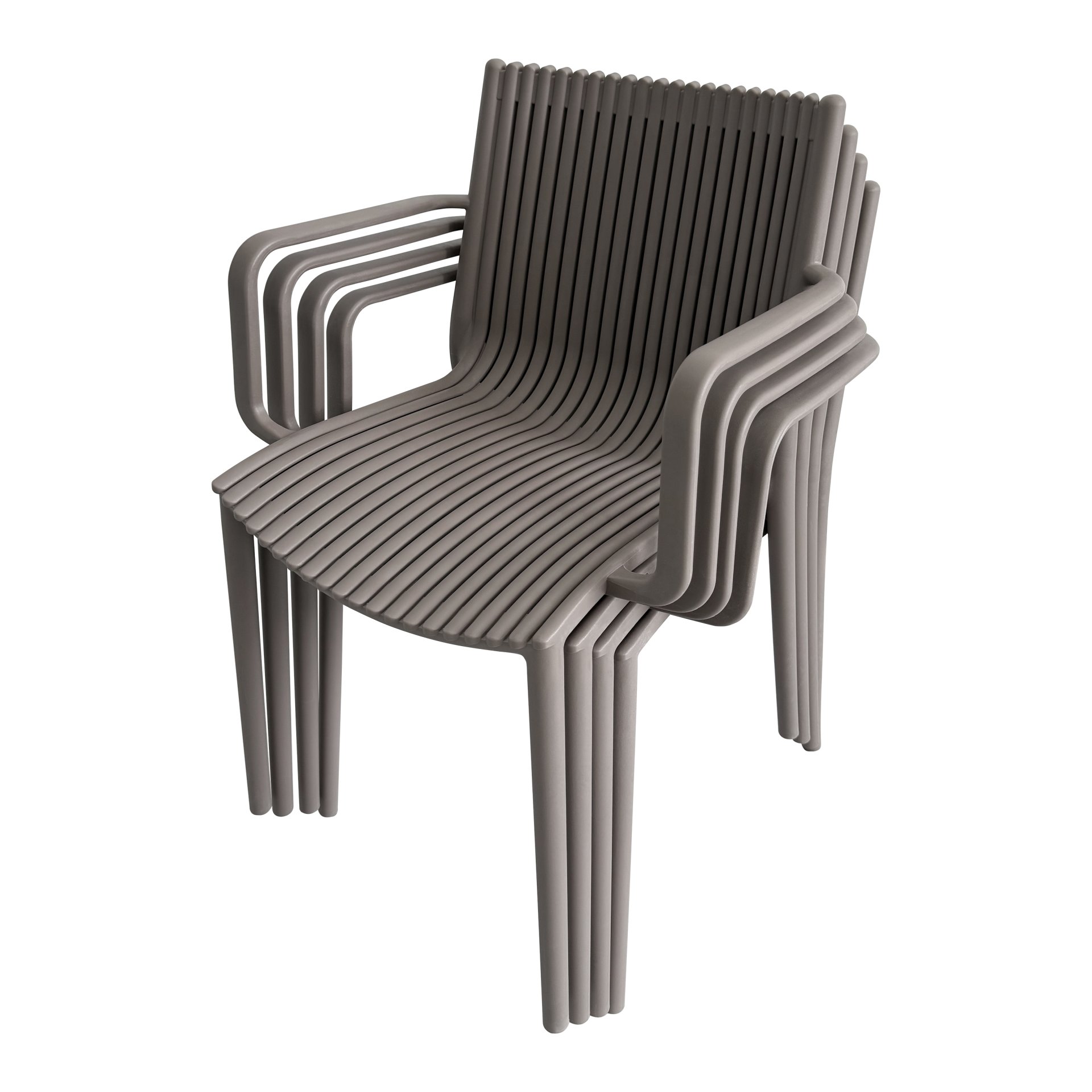4 Piece Stackable Single Chairs With Vertical Stripe Design For All Weather - Warm Gray - Image 17