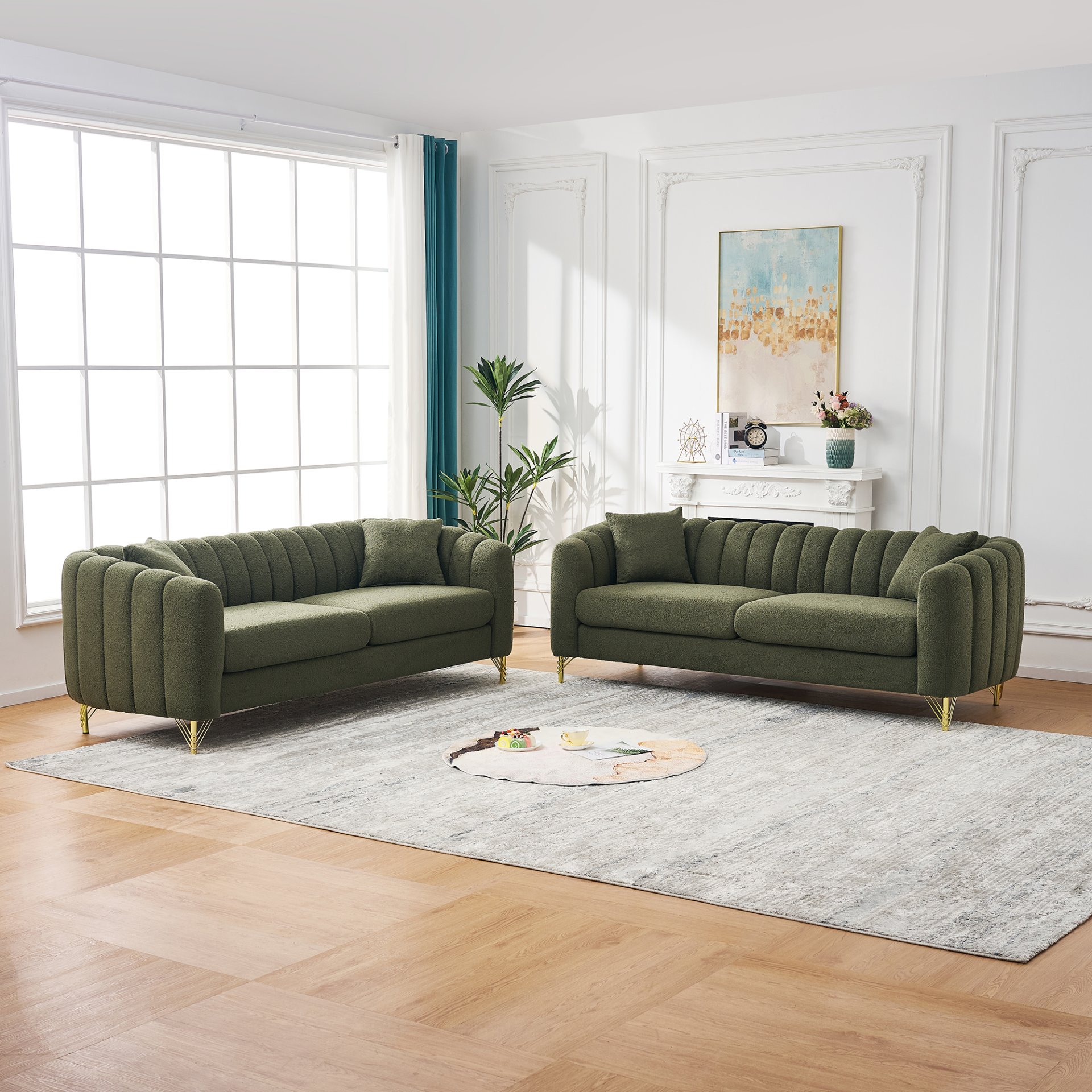 Luxury Oversized Sofa, 3 + 3 Seater, Tufted Couch For Living Room - Green - Image 2