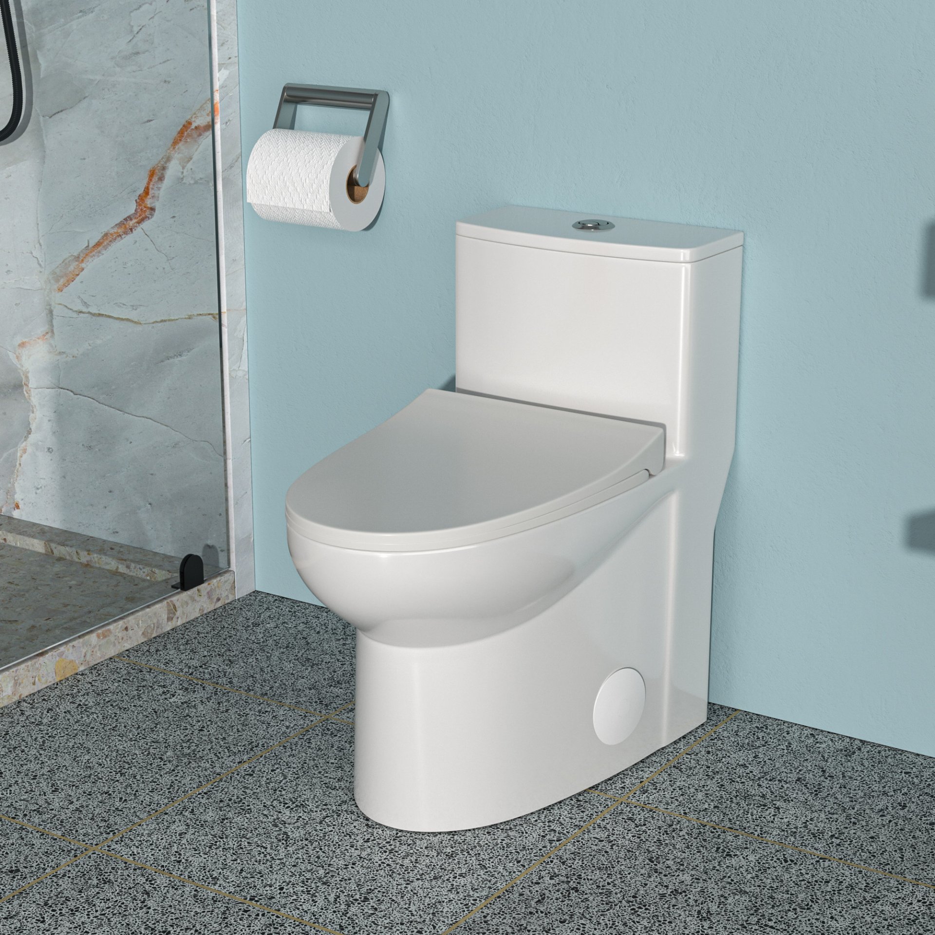 Modern 1 Piece Toilet With Dual Flush And Soft Closing Seat - White - Image 2
