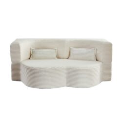 Floor Sofa With 2 Pillows, Convertible Plush Corduroy Foam Filled Sleeper Sofa Bed - Beige
