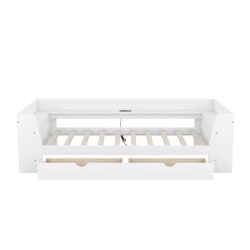 Twin Size Daybed With Shelves, Drawers And Built In Charging Station - White