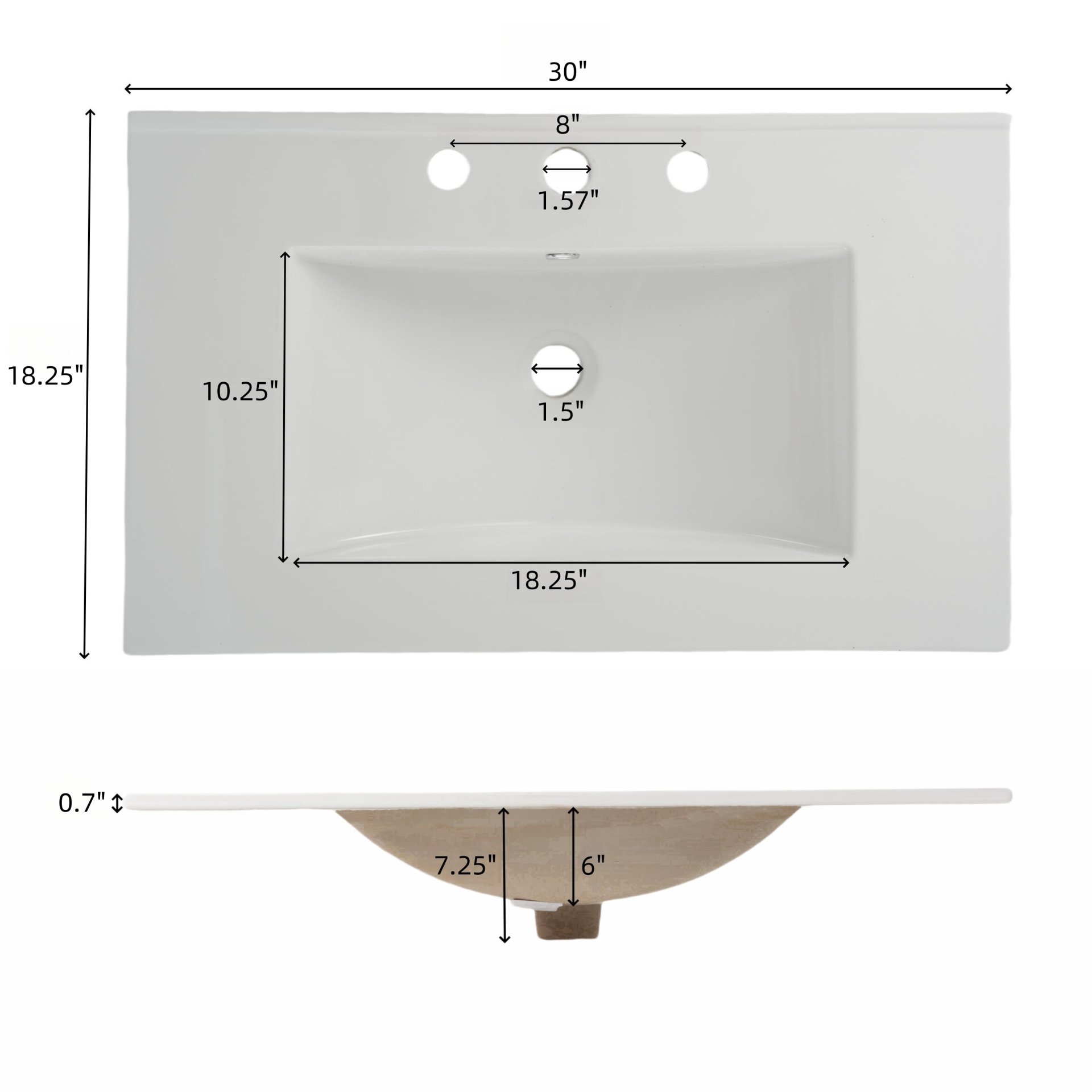 Fluted Bathroom Vanity With Sink, Full Extension Soft Close Drawers - White - Image 6