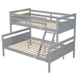 Twin Over Full Bunk Bed With Ladder And Safety Guardrail - Gray