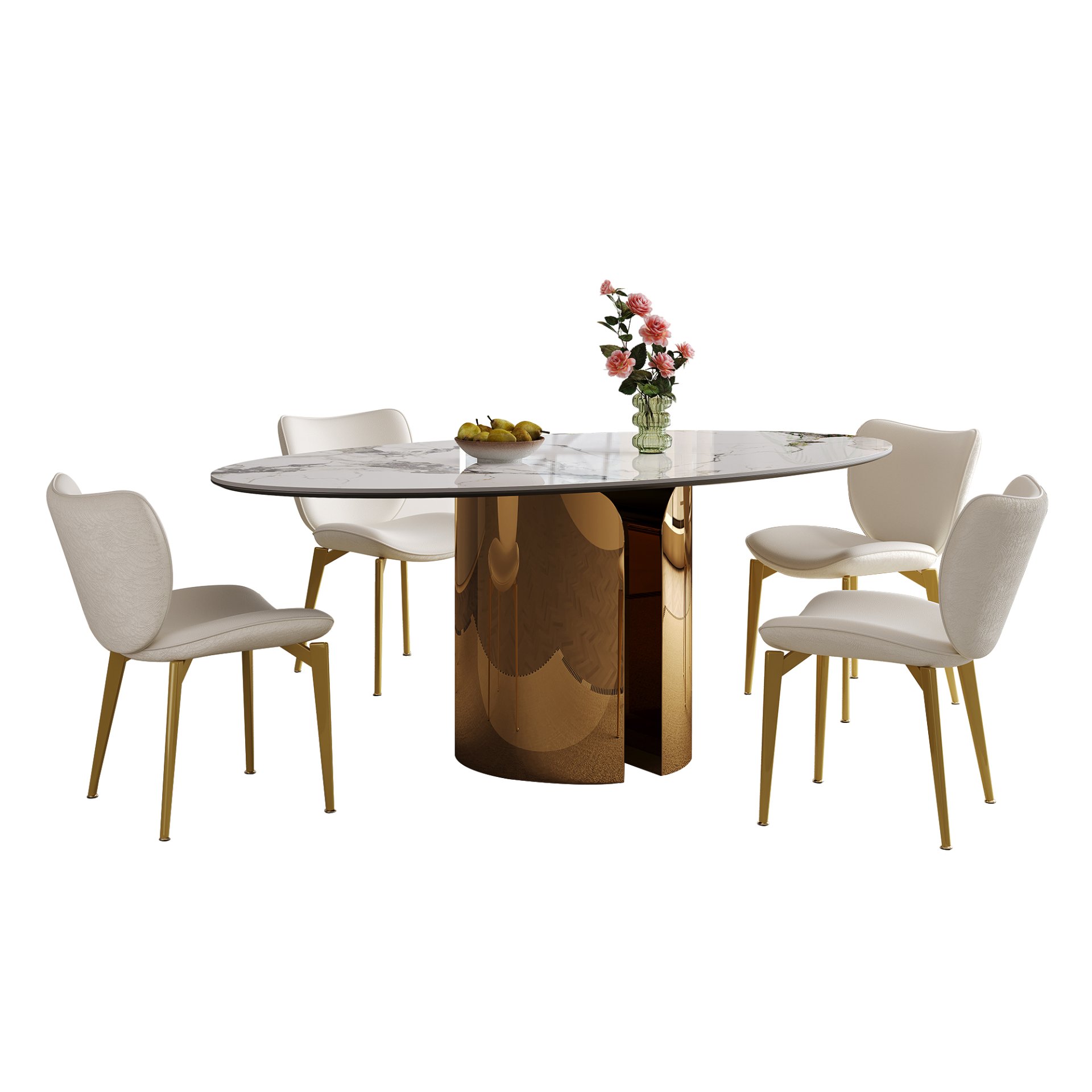Oval Sintered Stone Dining Table With 4 Chairs - Brown / White - Image 4