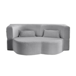 Floor Sofa With 2 Pillows, Convertible Plush Corduroy Foam Filled Sleeper Sofa Bed - Light Gray
