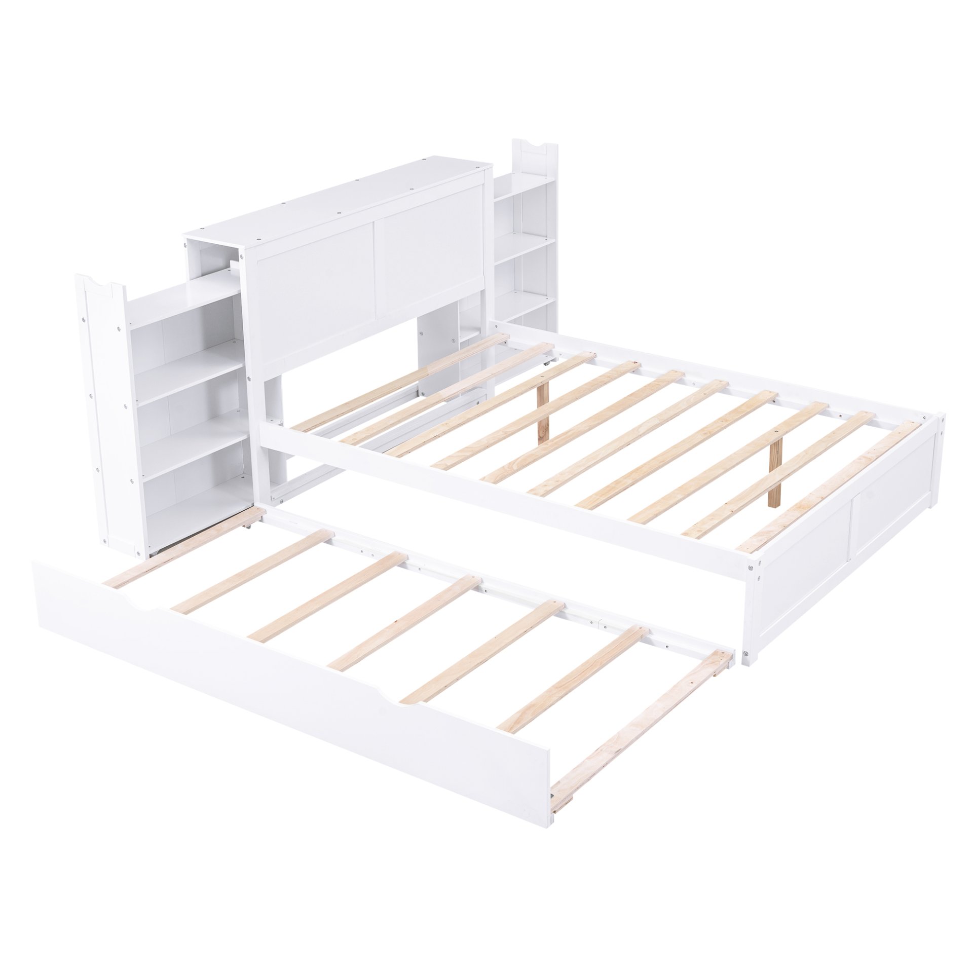 Full Size Storage Platform Bed With Pull Out Shelves And Twin Trundle - White - Image 6