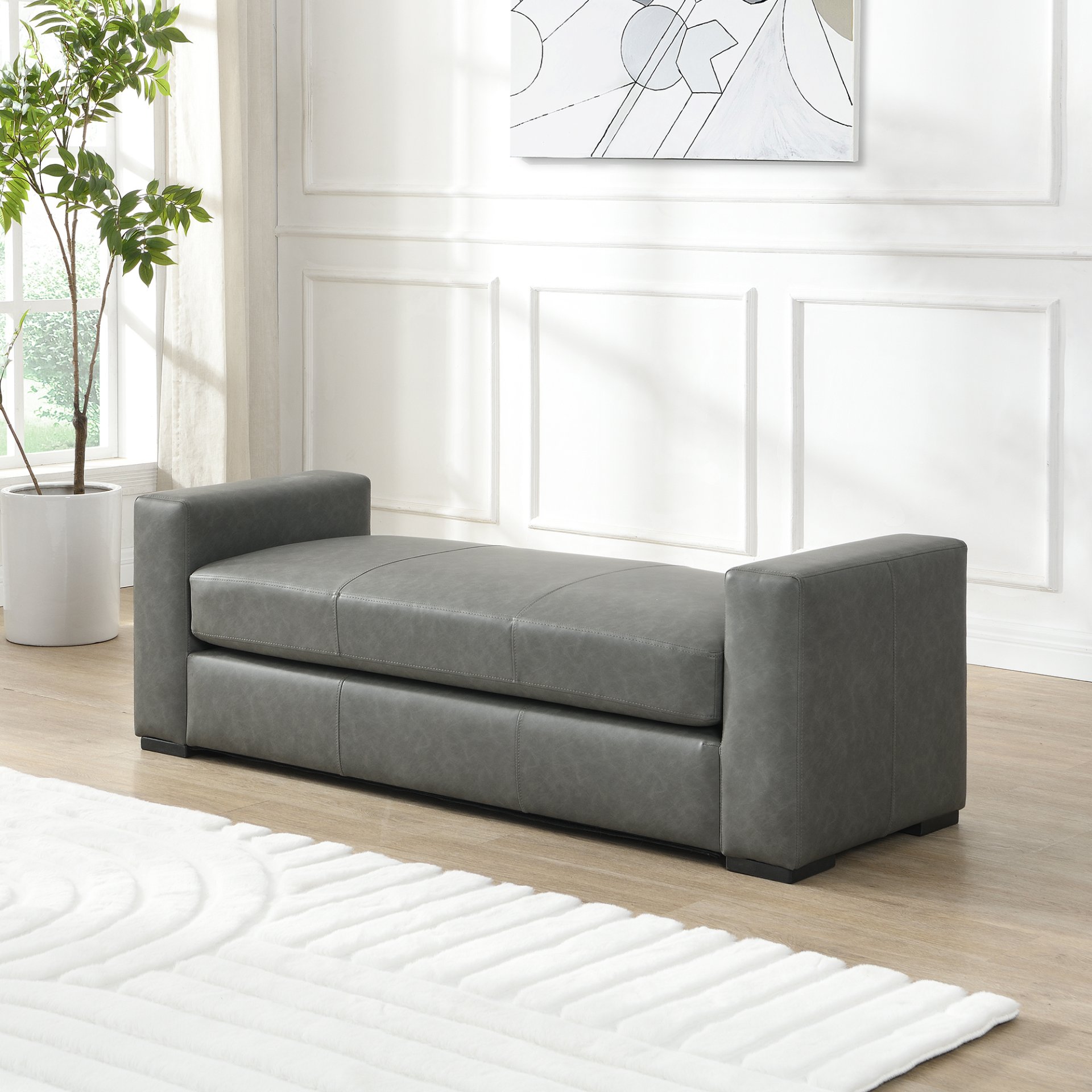 Ottoman With Unique Armrest Design For Living Spaces - Gray - Image 10