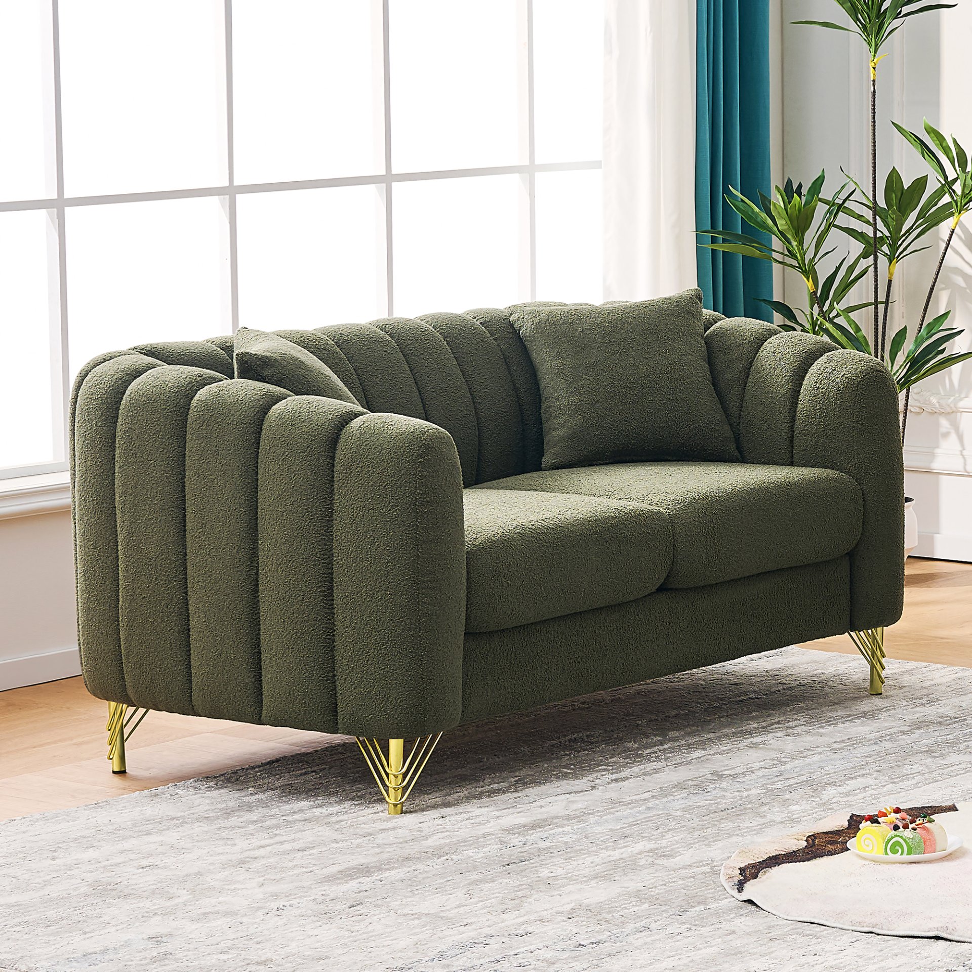 Tufted Loveseat Sofa For Living Room - Green - Image 4