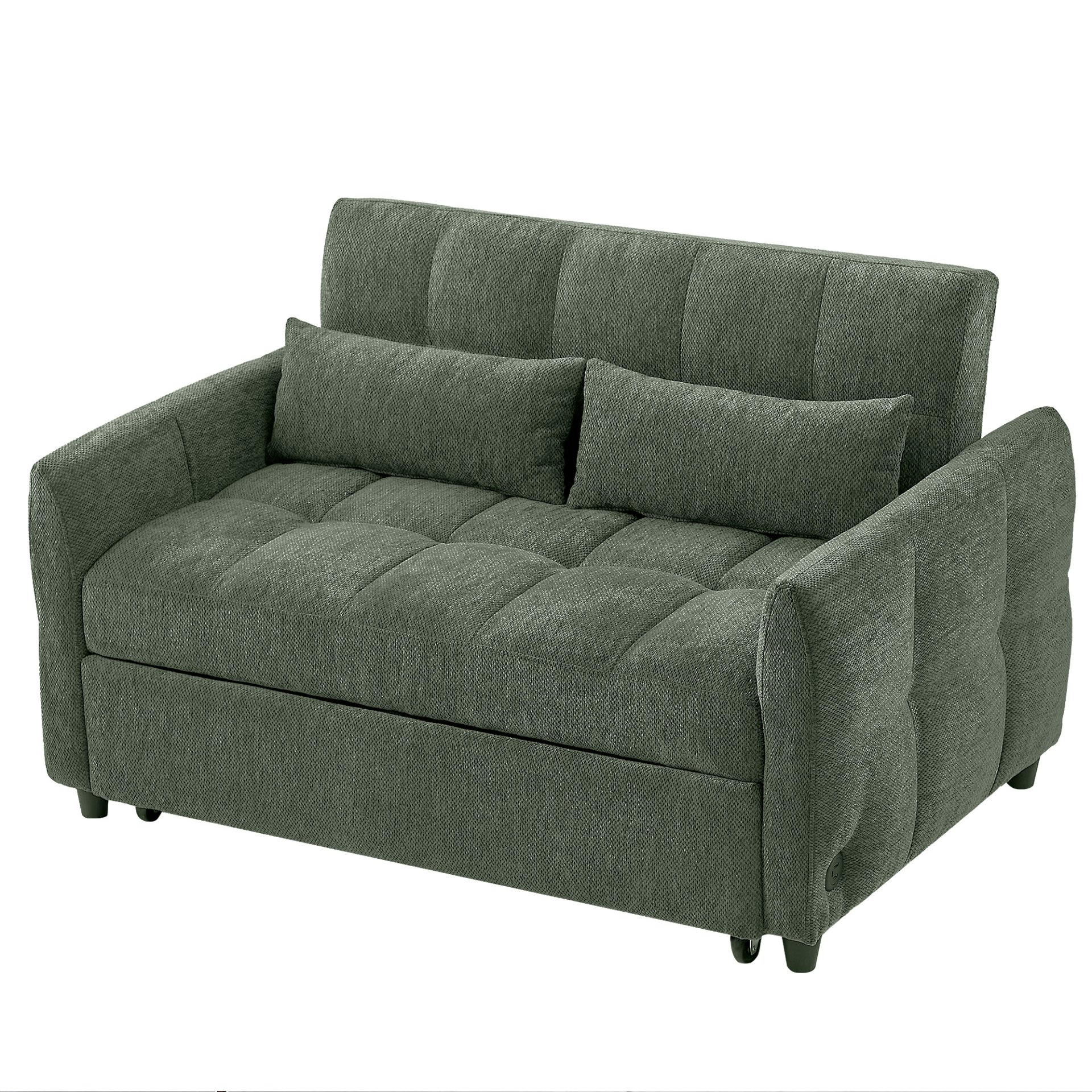 Tufted Loveseat Sofa Bed With Adjustable Backrest, 3 USB Ports, And 2 Lumbar Pillows - Green - Image 10