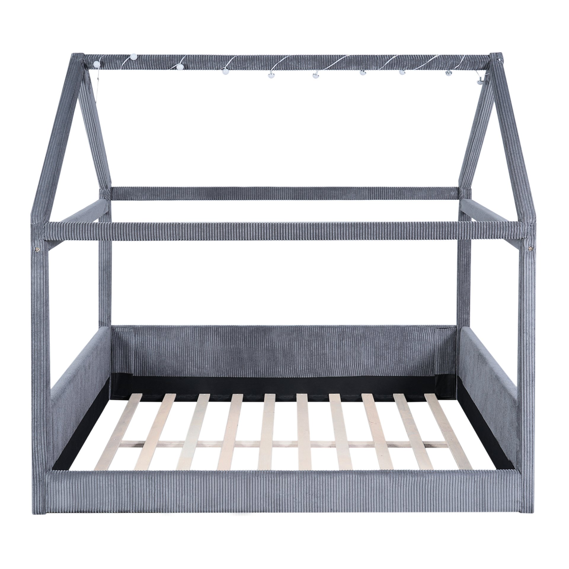 Full Size Upholstered House Style Daybed With LED Light Strips - Grey - Image 13