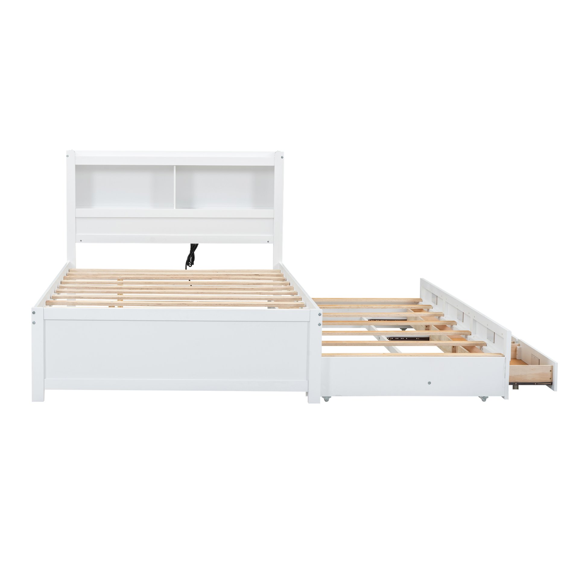 Full Size Platform Bed With Trundle, Drawers, USB Ports And Built In Shelves - White - Image 9