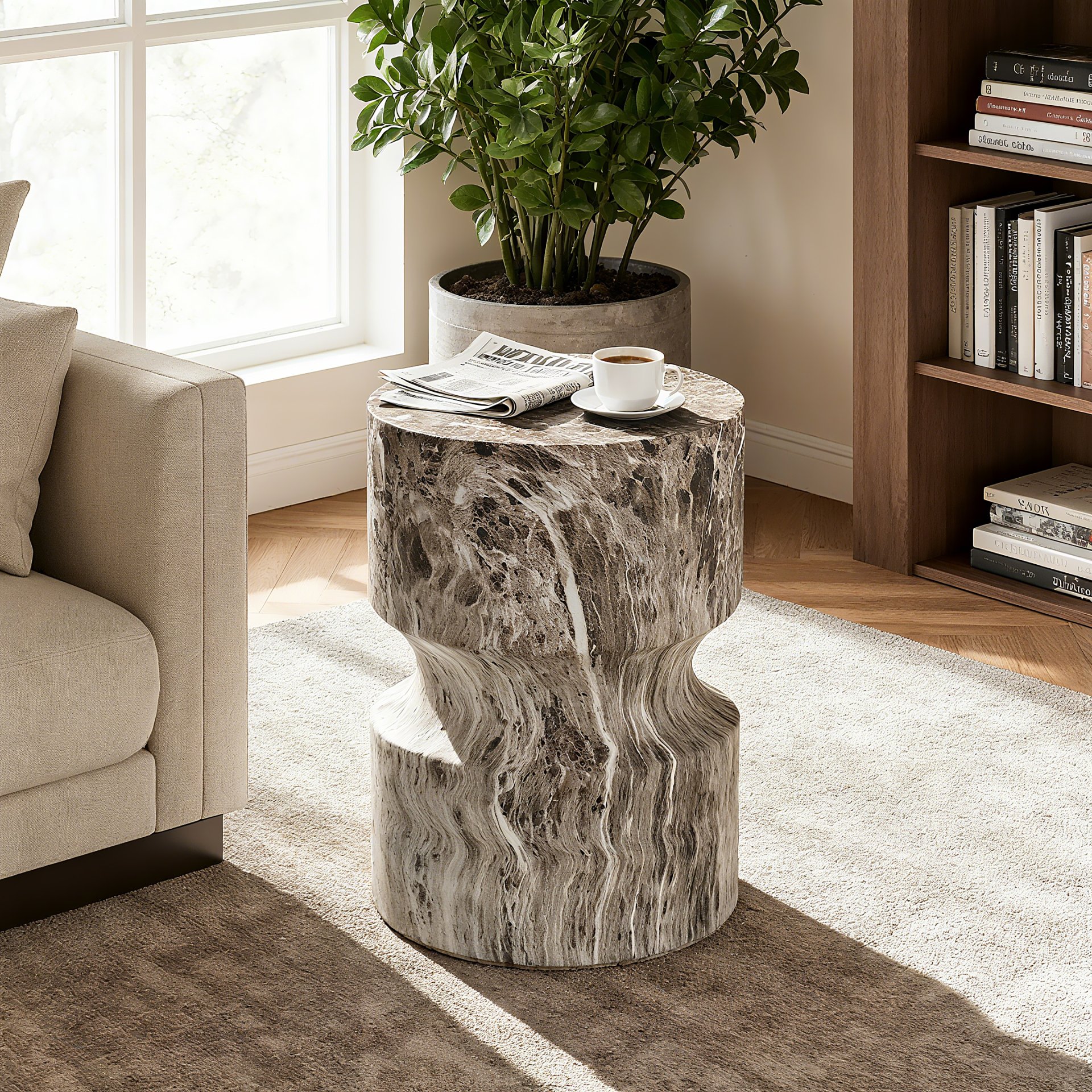 Outdoor Geometric Round End Table - Marble - Image 2